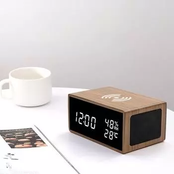 Креативный многофункциональный беспроводной Bluetooth-динамик, деревянный звуковой будильник с функцией зарядки мобильного телефона, светодиодный будильник