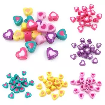 Креативный модный материал из бисера, акриловый двухцветный браслет, ожерелье, 10 шт., свободные бусины Love, ювелирные аксессуары, запеченная краска розовый