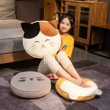 Креативный мягкий плюшевый круглый футон в японском стиле с изображением кошек, подушка для дивана, стула, пола, подушка для подруги, рождественский подарок 45CM чёрный