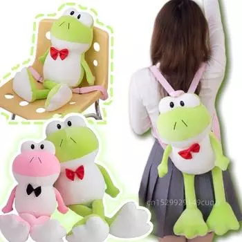 Креативный мультфильм джентльмен лягушка плюшевая кукла рюкзак зеленый розовый галстук лягушка плюшевая игрушка подушка супер мягкий подарок для мальчиков и девочек about 45cm