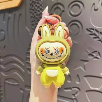 Креативный мультяшный брелок для ключей с меняющимся лицом Лабубу, подвеска-кукла Лабубу, 3D подвеска для сумки, креативное украшение жёлтый