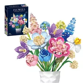 Креативный набор для строительства «Букет цветов» для взрослых; Соберите букет из строительных блоков, украшение для дома или офиса