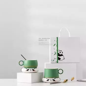 Креативный набор из кофейной чашки и блюдца «Панда» с ложкой, высококачественная изысканная керамическая кружка для латте с изображением животных из мультфильма, праздничный подарок, 240 мл 240ML