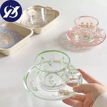 Креативный набор кофейных чашек с блюдцами, корейские чашки, ручная роспись, кофейная кружка с растениями и цветами, домашняя кухня, питьевая посуда, чашки для эспрессо 200ml розовый