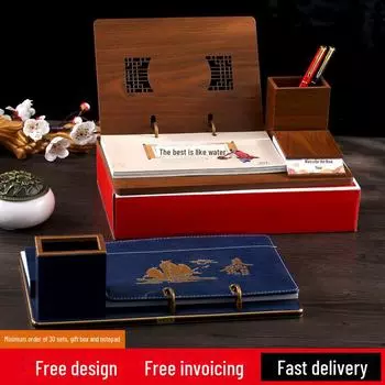 Креативный настольный календарь из дерева и кожи на 2024 год с настраиваемым логотипом