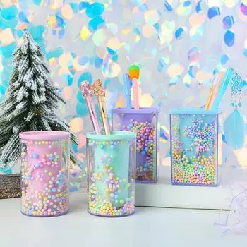 Креативный настольный пенал большой емкости квадратной формы с симпатичным пенопластовым шариком в стиле прозрачного держателя для ручек, украшение для хранения