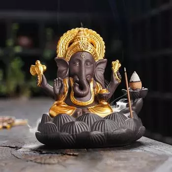 Креативный орнамент дзен, индийский слон, бог Будда, фиолетовая глина, курильница с обратным потоком, лотос, держатель для палочек с благовониями, домашний декор, курильница