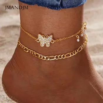 Креативный персонализированный пляжный браслет на щиколотку в стиле ретро с бабочкой, женский новый панк-цепочный браслет на щиколотку, комплект из 2 предметов