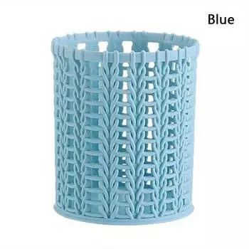 Креативный пластиковый держатель для ручек из ротанга, многофункциональные полые коробки, настольные офисные канцелярские принадлежности, ведро, пенал, контейнер синий