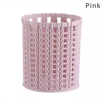Креативный пластиковый держатель для ручек из ротанга, многофункциональные полые коробки, настольные офисные канцелярские принадлежности, ведро, пенал, контейнер розовый
