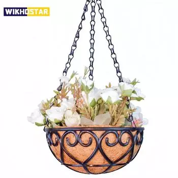 Креативный подвесной круглый кокосовый подвесной цветочный горшок железная цепь кашпо корзина зеленое растение хлорофитум украшение для дома 19cm