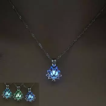 Креативный полый лотос, светящийся в темноте кулон, ожерелье, светящаяся ювелирная цепочка небесно-голубой