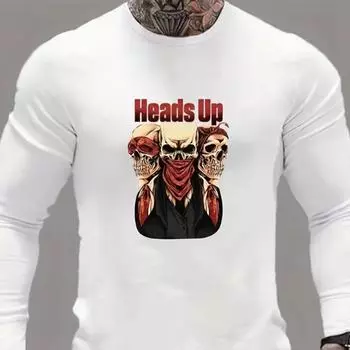 Креативный принт черепа мужские футболки с длинным рукавом футболки с круглым вырезом повседневный свитер мужская одежда больших размеров XS белый