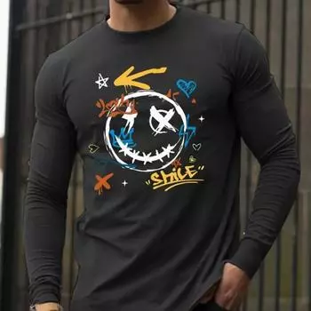 Креативный принт граффити мужские футболки с длинным рукавом футболки с круглым вырезом повседневный свитер мужская одежда больших размеров XS белый