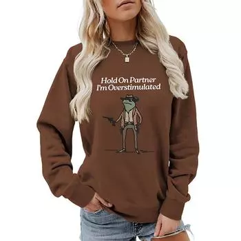 Креативный принт с рисунком в виде лягушки, женская повседневная свободная толстовка с круглым вырезом, весенний пуловер с длинным рукавом S чёрный