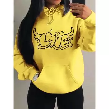Креативный принт «У любви есть крылья ангела» для женщин, толстовка в стиле хип-хоп, креативный пуловер, теплая флисовая уличная одежда, спортивный стиль, новый S