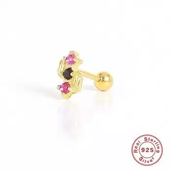 Креативный, привлекающий внимание бриллиантовый пирсинг хряща из стерлингового серебра 925 пробы с маленьким золотым шариком и перфорацией