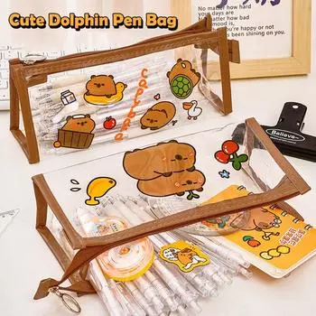 Креативный прозрачный пенал Capybara, мультяшный милый пенал, большая вместимость, сумка для хранения Kawaii, школьные принадлежности, детские подарки