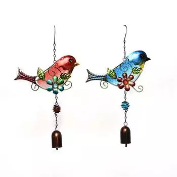 Креативный рельефный стеклянный колокольчик-птица, украшение в виде колибри, ручная работа, красная и синяя птица, подвесная музыкальная подвеска из металла и стекла
