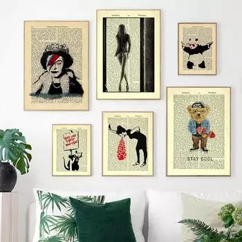 Креативный рисунок, винтажный газетный словарь, плакат и принты, современный минималистичный стиль, настенная живопись на холсте, домашний декор комнаты 21X30 cm No Frame