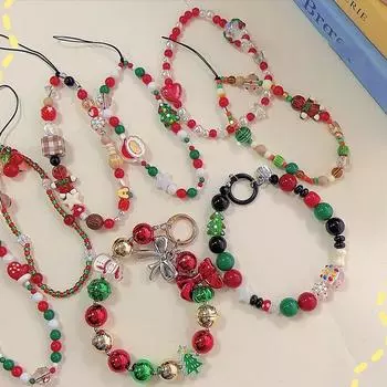 Креативный рождественский снеговик, бусины, мобильный телефон, цепочка, универсальный мобильный телефон, шнурок, защита от потери, короткий ремешок на запястье