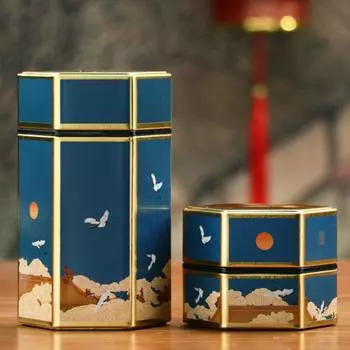 Креативный шестиугольный чайник, консервная банка, китайская жесть, резервуар для хранения чая, маленькая герметичная портативная коробка для чая, пустая банка, аксессуары для чайного сервиза