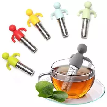 Креативный силиконовый чайник с ситечком из нержавеющей стали 304 - фильтр для чая в форме человека для чашек Human-shaped tea strainer (hardware part) красный
