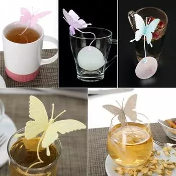 Креативный силиконовый чайный пакетик с бабочкой, сито, фильтр для заварки, кухонный инструмент для напитков розовый