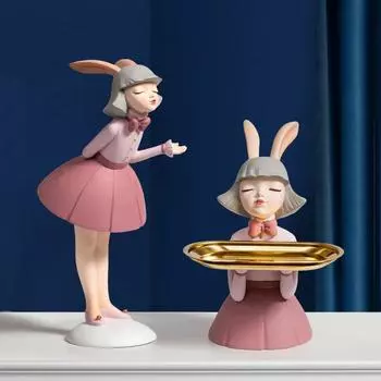 Креативный скандинавский кролик Девочка Поднос Украшение Крыльцо Хранилище Ключей Гостиная Спальня Обеденный Стол ТВ Шкаф Мягкий Декор