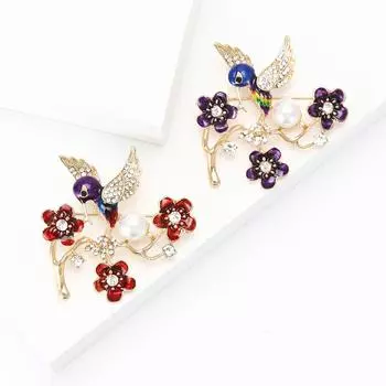 Креативный сплав эмаль цветок ветка птица брошь личность темперамент женский костюм кардиган корсаж украшение булавка