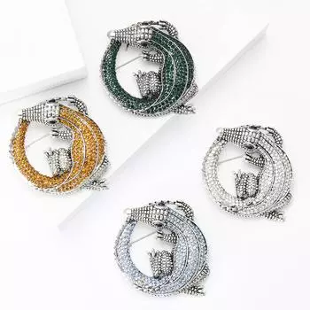 Креативный сплав горный хрусталь большая крокодиловая брошь модный тренд мужской костюм пальто корсаж аксессуары Pin Now