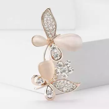 Креативный сплав горный хрусталь кошачий глаз камень бабочка брошь модная и простая женская одежда грудь цветок аксессуары золотой