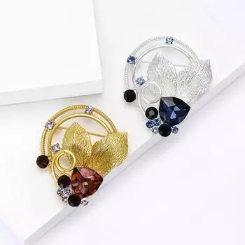 Креативный сплав горный хрусталь лист венок брошь ниша универсальный женский костюм платье корсаж ювелирные изделия булавка