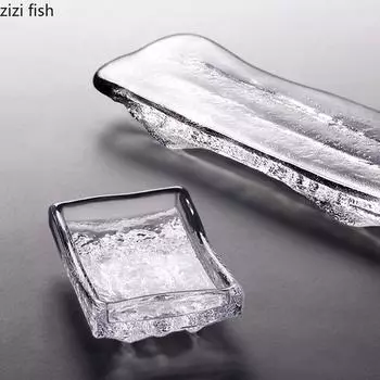 Креативный стеклянный обеденный тарелка с узором «молоток» Необычная тарелка для суши Тарелка для сашими Десертные тарелки Тарелки для закусок Специальная столовая посуда