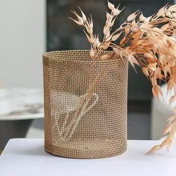 Креативный свет Роскошная сетка Цилиндрическая ваза Украшения Металлические цветочные композиции Современная корзина для хранения Комбинация Мягкие украшения