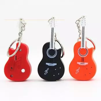 Креативный светодиодный брелок-подвеска со звуком и подсветкой в виде гитары - аксессуар для пары Black Leather Cord