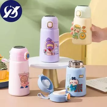 Креативный светодиодный интеллектуальный дисплей температуры, детский термос из нержавеющей стали, мини-прыгающие чашки с героями мультфильмов, портативные подарочные чашки. 320ml розовый