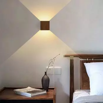 Креативный светодиодный настенный светильник из дерева, излучающий свет вверх и вниз, художественный фон, входы, лестницы, балконы, атмосферные осветительные приборы warm light