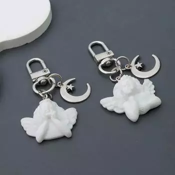 Креативный винтажный белый брелок для ключей с ангелом для женщин и девочек, милый брелок со звездой и луной, держатель для автомобильного брелока, сумка для безделушек, подвески, ювелирные изделия