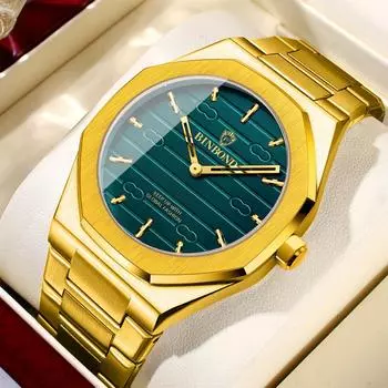 Креативный восьмиугольный циферблат винтажный ремешок из нержавеющей стали с золотым ремешком мужские водонепроницаемые ночник модные повседневные кварцевые часы белый