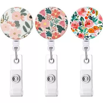 Креативный выдвижной держатель для бейджа медсестры с цветочным узором, зажим для катушки бейджа, держатель для удостоверения личности с цветком, шнурки, аксессуары