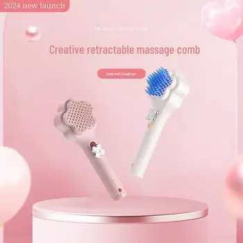 Креативный выдвижной гребень Flower: Высококачественное волшебное средство, нежное и самоочищающееся, идеально подходит для волос девочек розовый