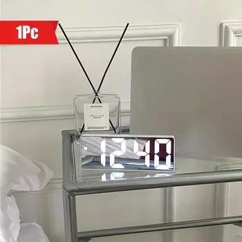 Креативный зеркальный будильник, многофункциональные светодиодные часы, косметические электронные, минималистский стиль, подключаемый аккумулятор, двойного назначения белый