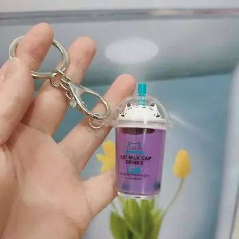 Креативный жемчужный брелок-подвеска в виде кота с молочным чаем: Милый декор для рюкзака и маленький подарок Keychain + Cat Cup