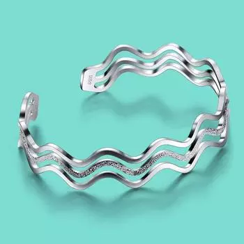 Креативный женский браслет из серебра 925 пробы, натуральный браслет в форме волны, открытый дизайн, бесплатная регулировка, оригинальные серебряные ювелирные изделия, подарок