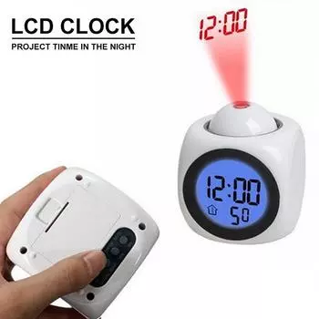 Креативный ЖК-цифровой проекционный лазерный будильник, дисплей, голосовой отчет, декор чёрный