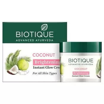 Крем Biotique Coconut Brightening Instant Glow Cream | Легкий и нежирный | Питательная и увлажненная кожа | 100% растительные экстракты | 50 г