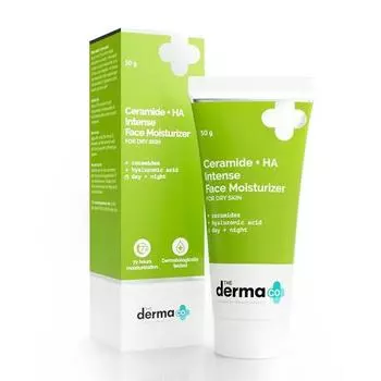 Крем для интенсивного увлажнения Derma Co Ceramide + Ha с гиалуроновой кислотой для сухой кожи восстанавливает сухую и тусклую кожу | Удерживает влагу