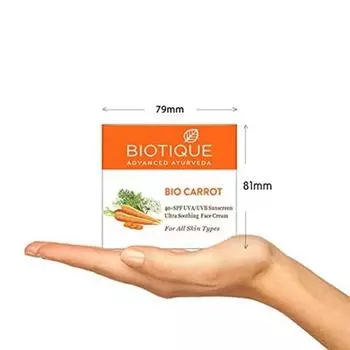 Крем для лица Biotique Bio Carrot | Солнцезащитный крем SPF 40 UVA/UVB | 100% растительные экстракты | Подходит для всех типов кожи | 50 мл