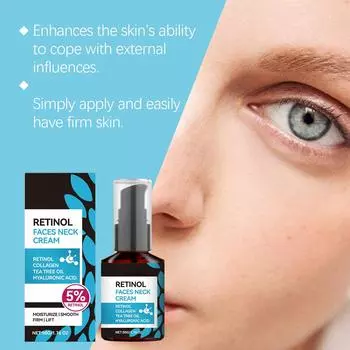 Крем для лица и шеи с ретинолом увлажняет, разглаживает, подтягивает, питает и осветляет тон кожи для всех типов кожи, укрепляющий крем для лица и шеи, 50 г, One Size